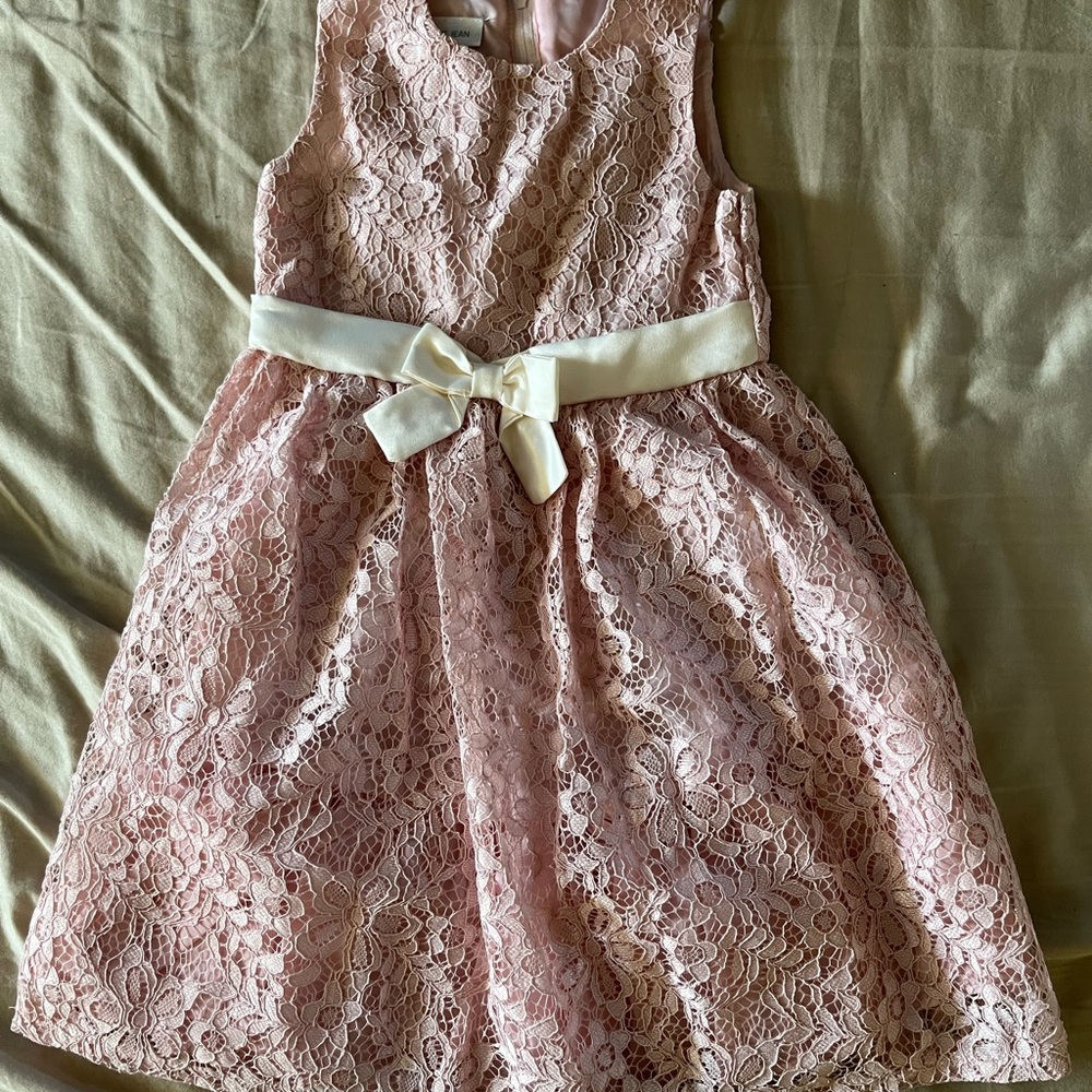 Bonnie Jean Pink Lace Dress with White Bow